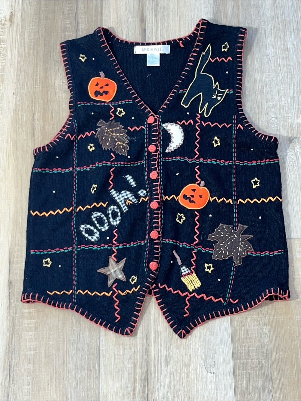 Arriviste Women’s Halloween Embroidered Front Button Vest Size Large